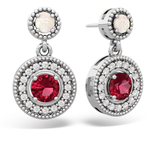 opal-lab ruby halo earrings