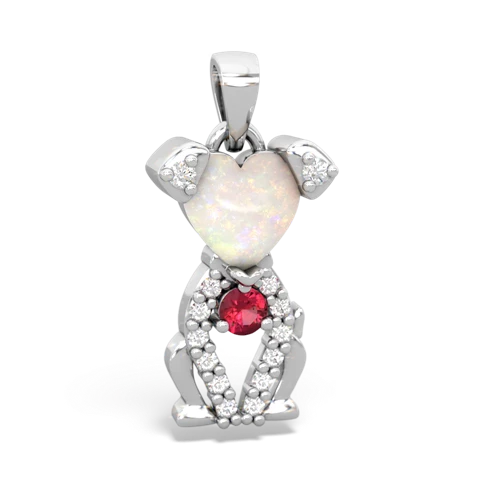 opal-lab ruby birthstone puppy pendant