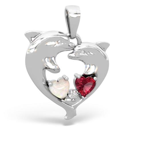 opal-lab ruby dolphins pendant