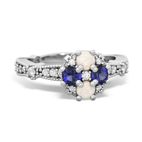 opal-lab sapphire art deco engagement ring