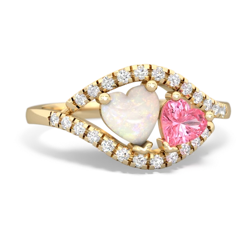 opal-pink sapphire mother child ring