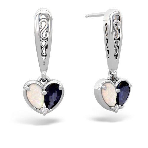 opal-sapphire filligree earrings