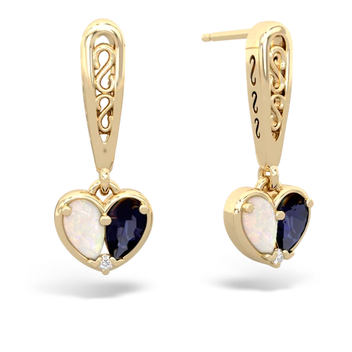opal-sapphire filligree earrings