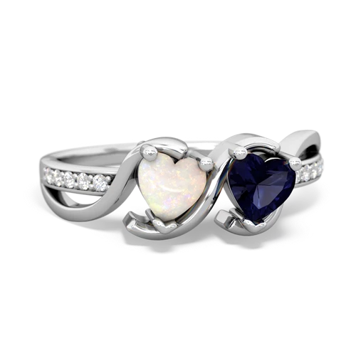 opal-sapphire double heart ring