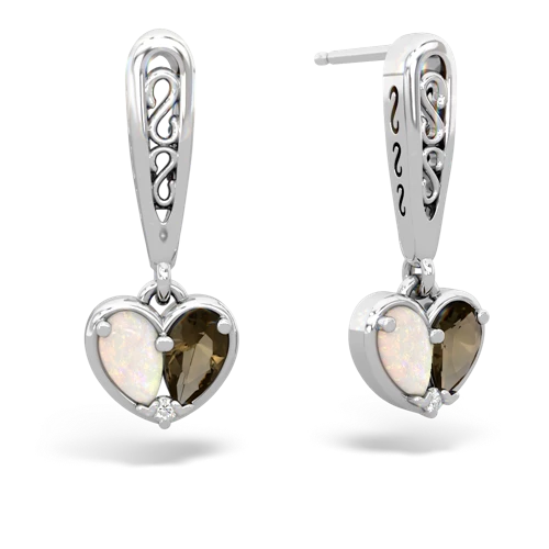 opal-smoky quartz filligree earrings