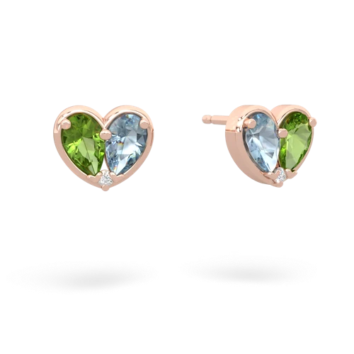 peridot-aquamarine one heart earrings