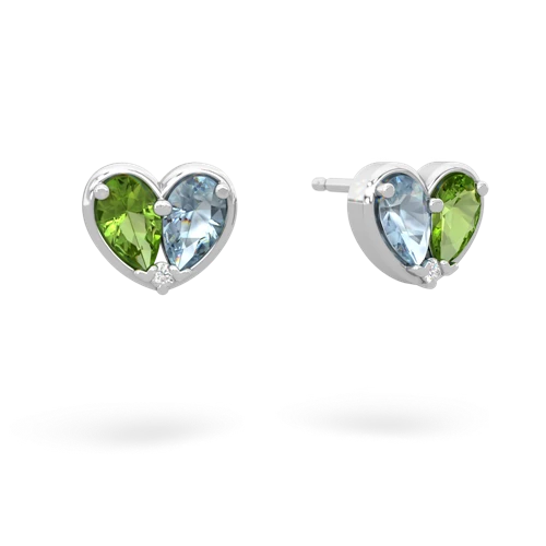 peridot-aquamarine one heart earrings