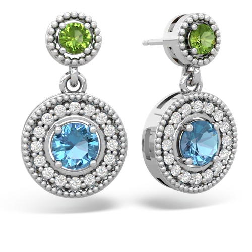 peridot-blue topaz halo earrings