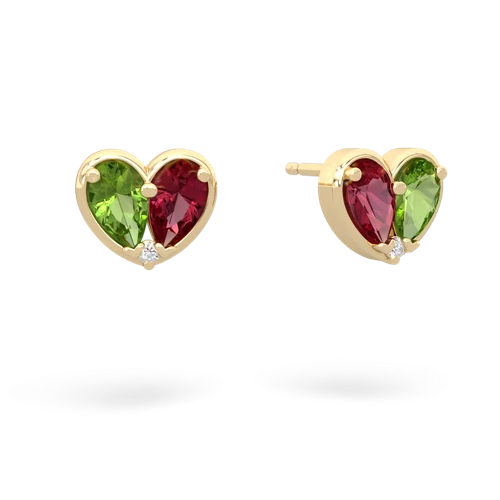 peridot-lab ruby one heart earrings
