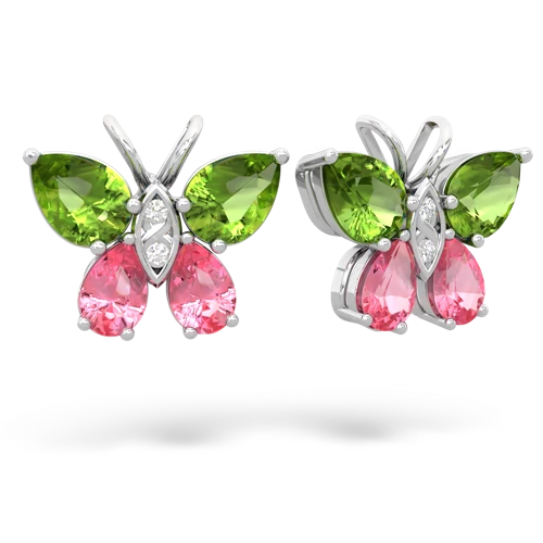 peridot-pink sapphire butterfly earrings