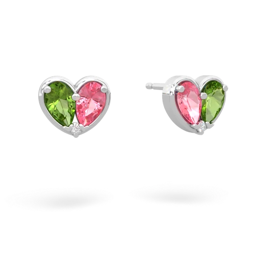 peridot-pink sapphire one heart earrings