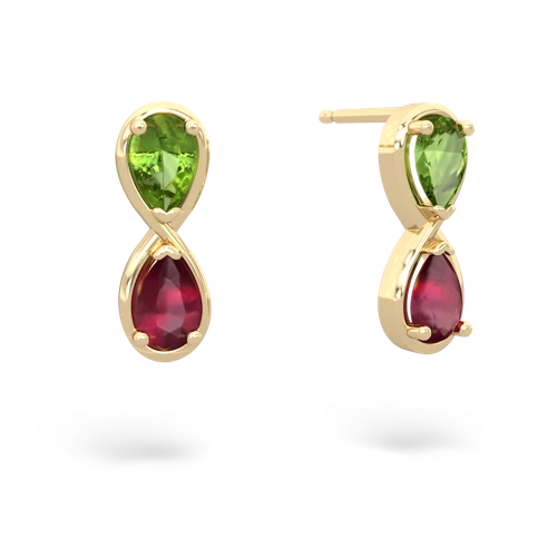 peridot-ruby infinity earrings