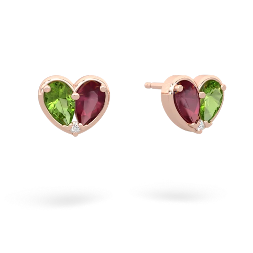 peridot-ruby one heart earrings