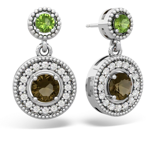 peridot-smoky quartz halo earrings
