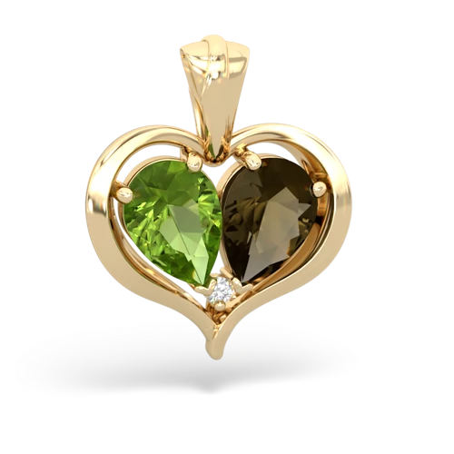 peridot-smoky quartz half heart whole pendant
