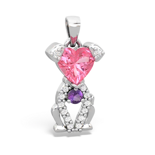 pink sapphire-amethyst birthstone puppy pendant