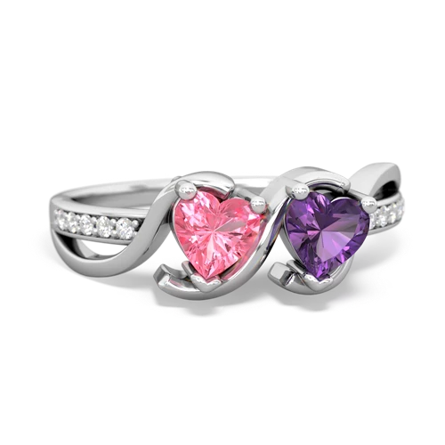pink sapphire-amethyst double heart ring