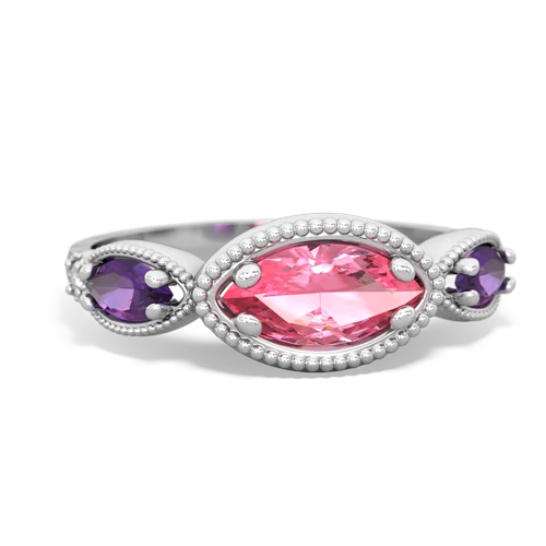 pink sapphire-amethyst milgrain marquise ring