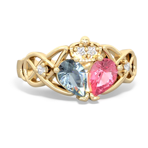 pink sapphire-aquamarine claddagh ring
