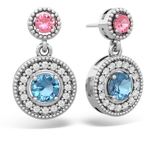 pink sapphire-blue topaz halo earrings