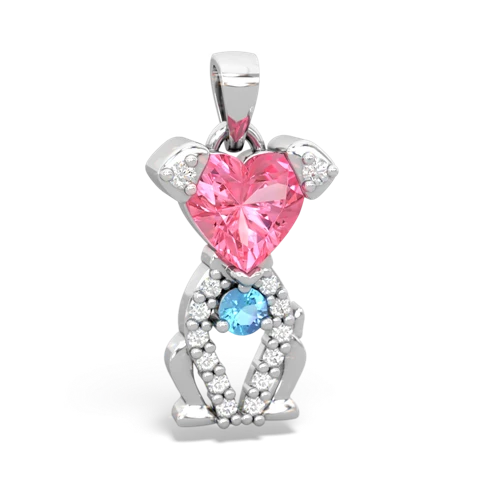 pink sapphire-blue topaz birthstone puppy pendant