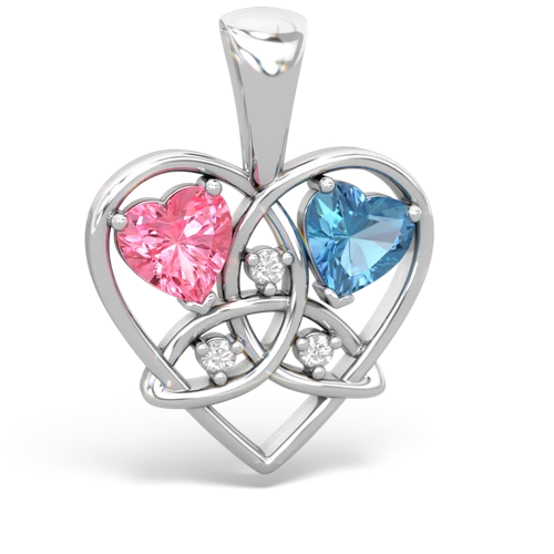 pink sapphire-blue topaz celtic heart pendant