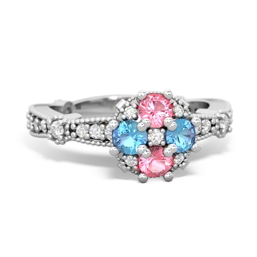 pink sapphire-blue topaz art deco engagement ring