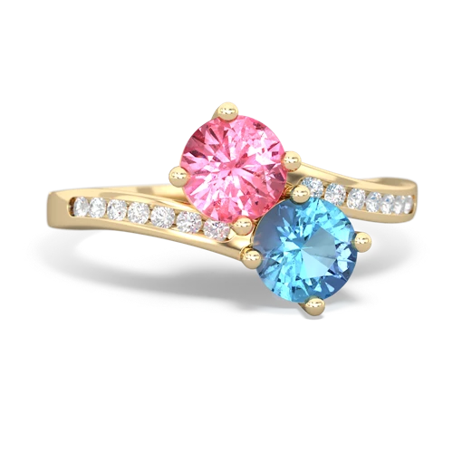 pink sapphire-blue topaz two stone channel ring