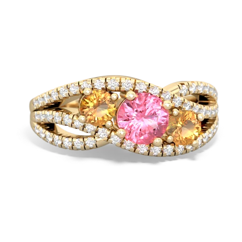 pink sapphire-citrine three stone pave ring
