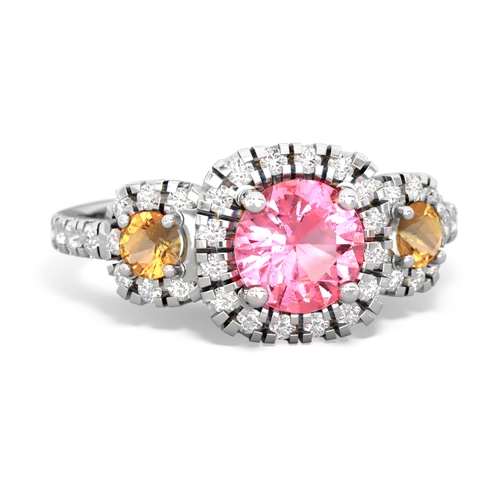 pink sapphire-citrine three stone regal ring