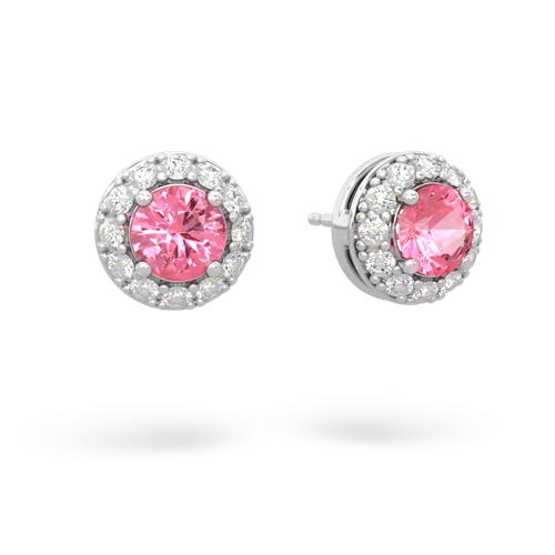 pink sapphire classic halo earrings