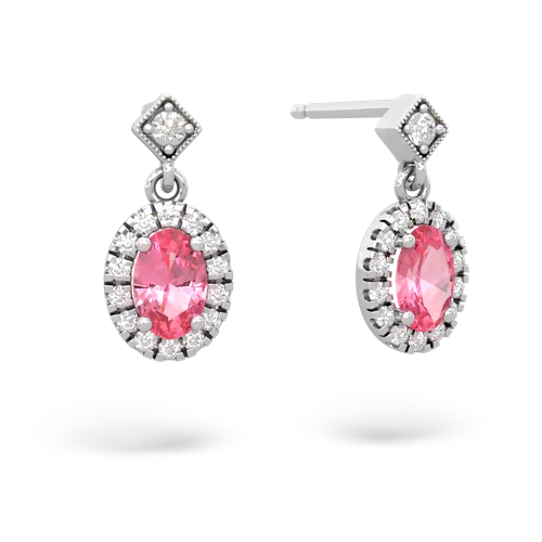 pink sapphire halo drop earrings
