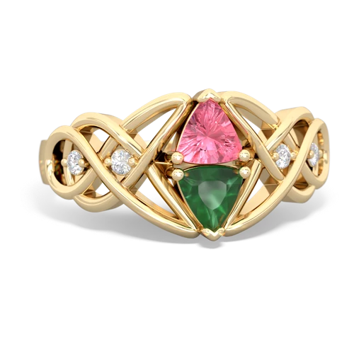 pink sapphire-emerald celtic knot ring