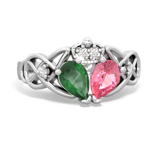 pink sapphire-emerald claddagh ring