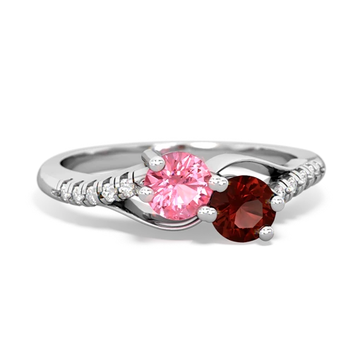 pink sapphire-garnet two stone infinity ring