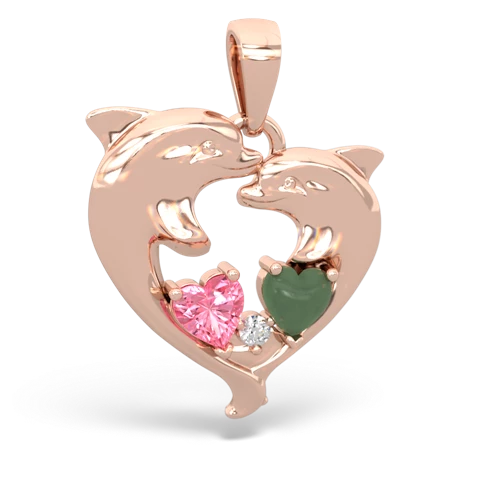pink sapphire-jade dolphins pendant