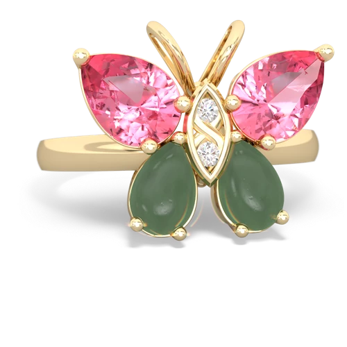 pink sapphire-jade butterfly ring