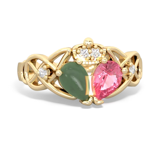 pink sapphire-jade claddagh ring