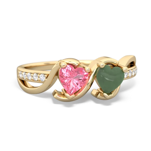 pink sapphire-jade double heart ring