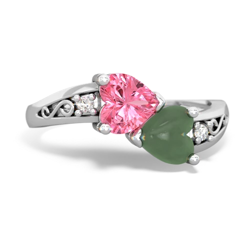 pink sapphire-jade filligree ring