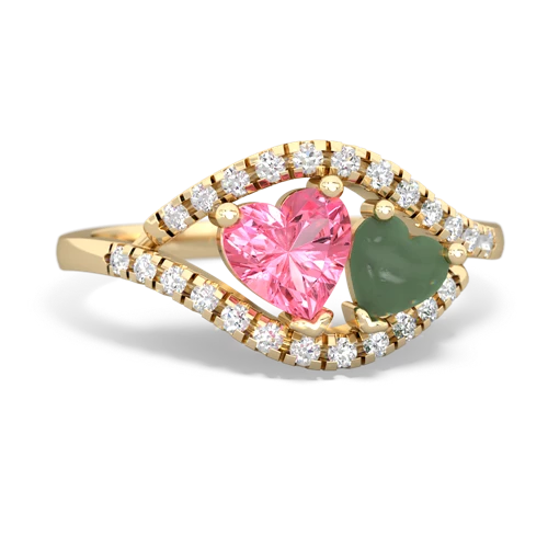 pink sapphire-jade mother child ring