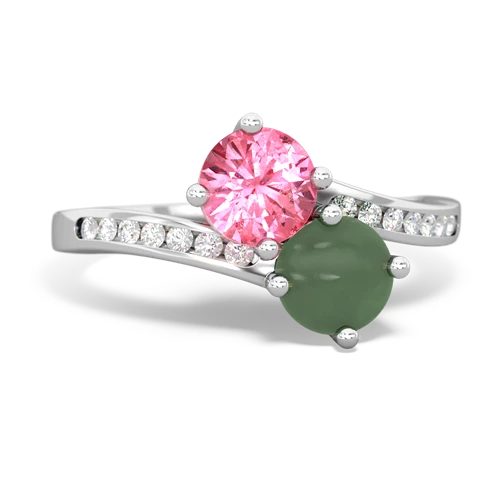 pink sapphire-jade two stone channel ring