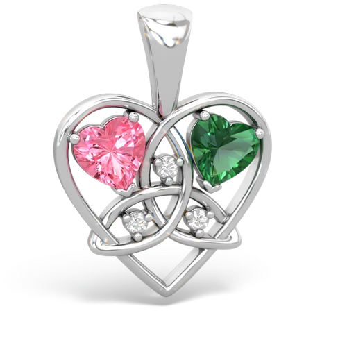 pink sapphire-lab emerald celtic heart pendant