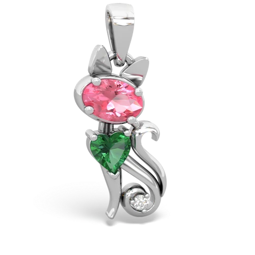 pink sapphire-lab emerald kitten pendant