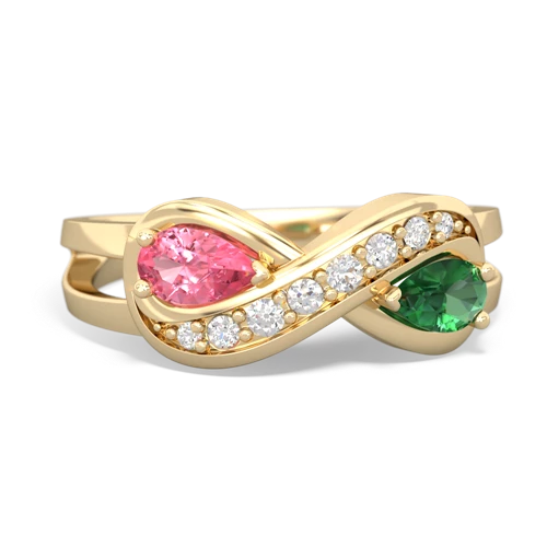 pink sapphire-lab emerald diamond infinity ring