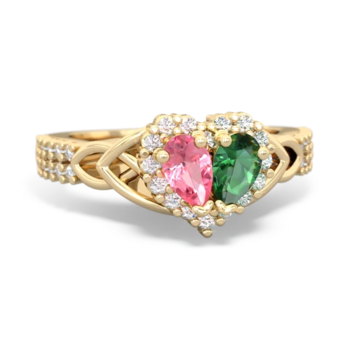pink sapphire-lab emerald keepsake engagement ring