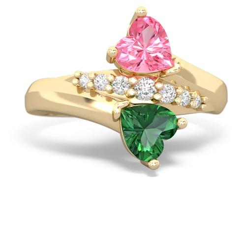 pink sapphire-lab emerald modern ring