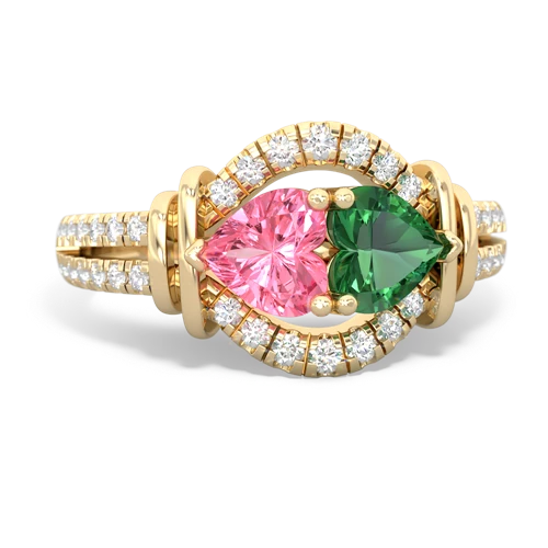 pink sapphire-lab emerald pave keepsake ring