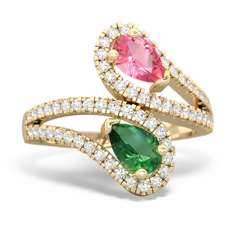 pink sapphire-lab emerald pave swirls ring