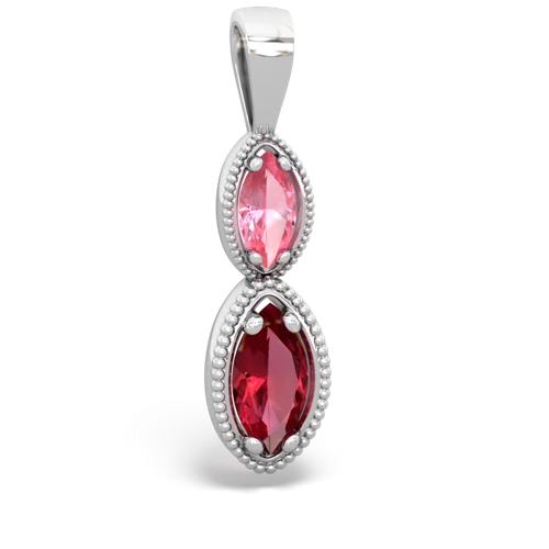 pink sapphire-lab ruby antique milgrain pendant